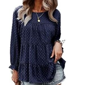 PRETTYGARDEN Long Sleeve Blue Blouse